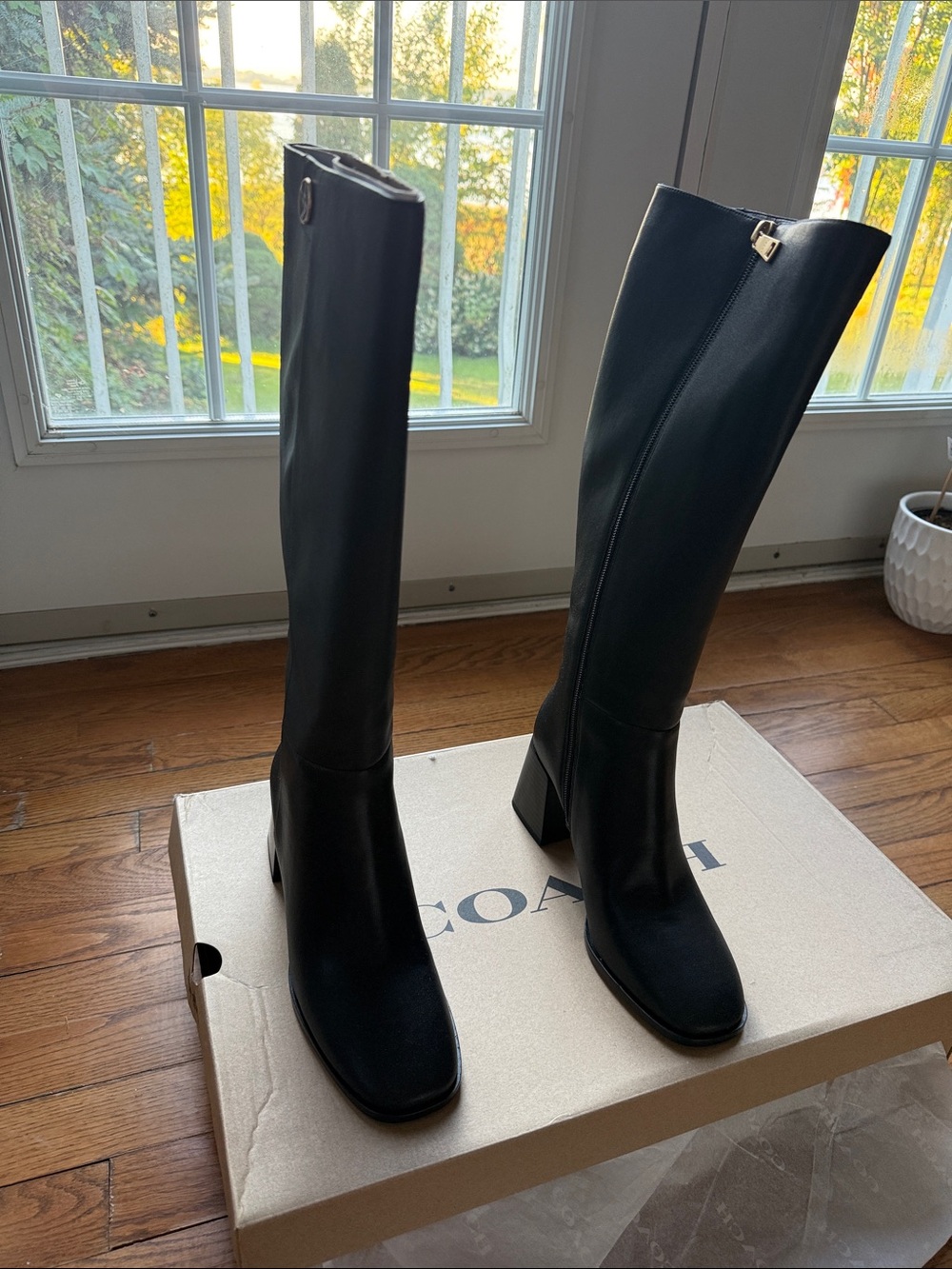 Coach Black Leather Over-The-Knee Block Heel Boots